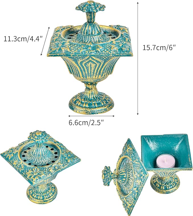 Sungmor Multi-Purpose Cast Iron Incense Holder, Incense Stick Burner Ash Catcher, Decorative Vintage Heavy-Duty Holder for Burning Incense Stick & Cone, Bakhoor, Sage Cones, Beautiful Incense Burner - Bloomnest