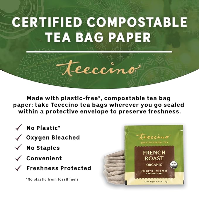 Teeccino French Roast Herbal Tea - Rich & Roasted Herbal Tea That’s Caffeine Free & Prebiotic for Natural Energy, Coffee Alternative, 25 Tea Bags (Pack of 3) - Bloomnest