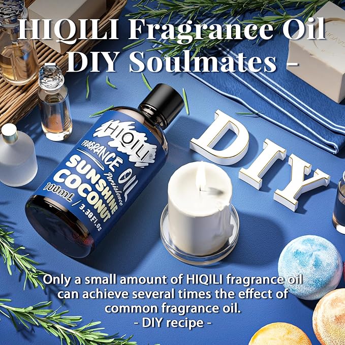 HIQILI Sunshine Coconut Fragrance Oil 100ml for Diffuser Car Freshies, Clean Fresh Scent for Candle Making Soap Laundry 3.38 Fl Oz HIQILI