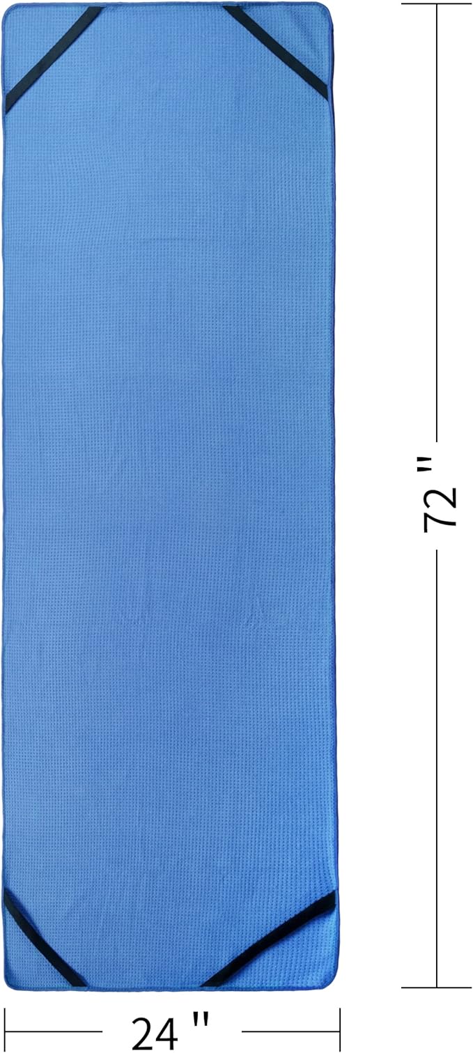 POLYTE Microfiber Hot Yoga Towel Mat with Non-Slip Silicone Grip and Secure Fit Elastic Straps, 24 x 72 in (Blue) - Bloomnest