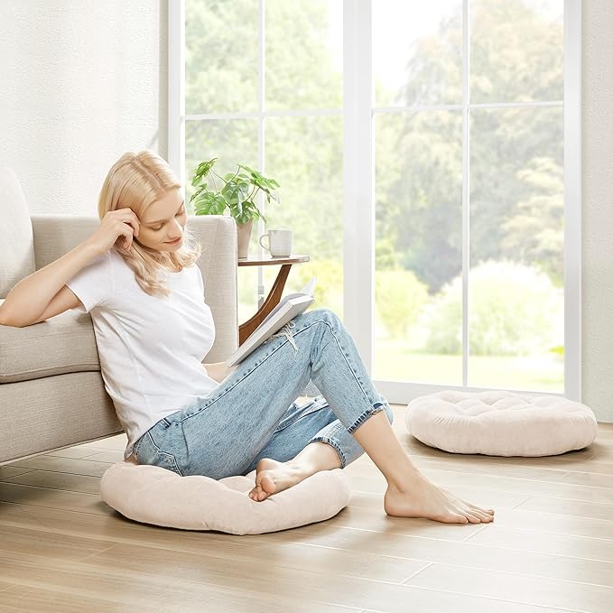 Degrees of Comfort Meditation Floor Pillow, Round Large Pillows Seating for Adults, Tufted Corduroy Cushion for Living Room Tatami, Beige 22 Inch - Bloomnest