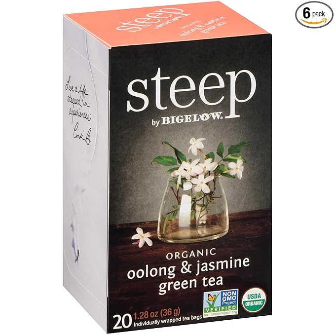 steep by Bigelow Organic Oolong with Jasmine Green Tea, Caffeinated, 20 Count (Pack of 6), 120 Total Tea Bags - Bloomnest