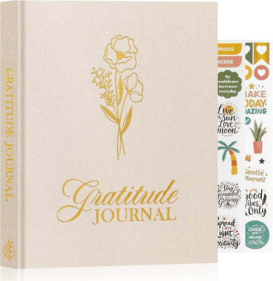 Lanpn Daily Gratitude Journal for Woman Men, 4 Month Affirmation & Mindfulness Planner, 7.8"x9.2" The 5 Minute Grateful Diary, Guided Reflection with Positivity Prompts Undated Notebook, Beige - Bloomnest