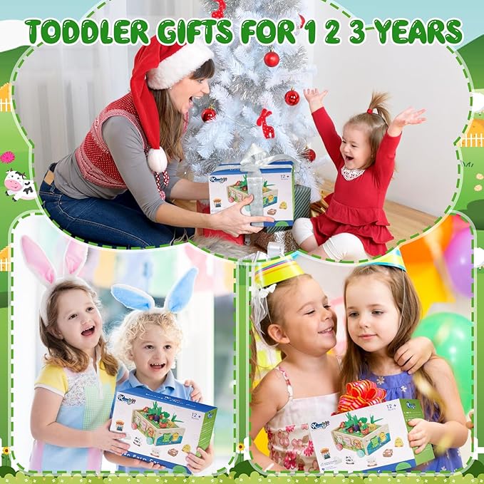 Toddler Montessori Wooden Farm Toys | Babies 12-18 Months Toy with Game Map for 1 2 3 Year Old Boys Girls | 1st First Birthday Gifts for 1-2 Years | Wood Learning Educational Toys Fine Motor Skills - Bloomnest