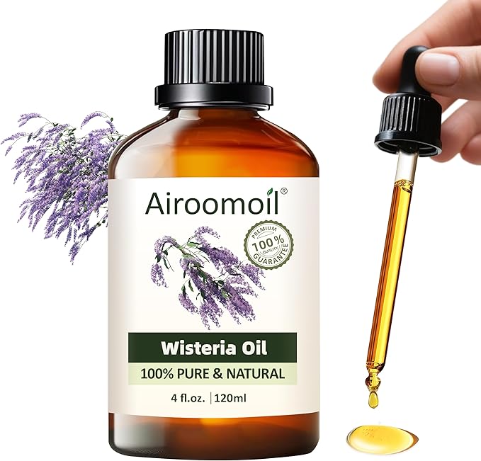 Wisteria Essential Oil 4 fl oz, 100% Pure Floral Oil for Diffusers and Home Use, Light Sweet Green Floral Aroma for Candle and Soap Making, DIY Projects, Massage Dilution, Natural Scent Airoomoil