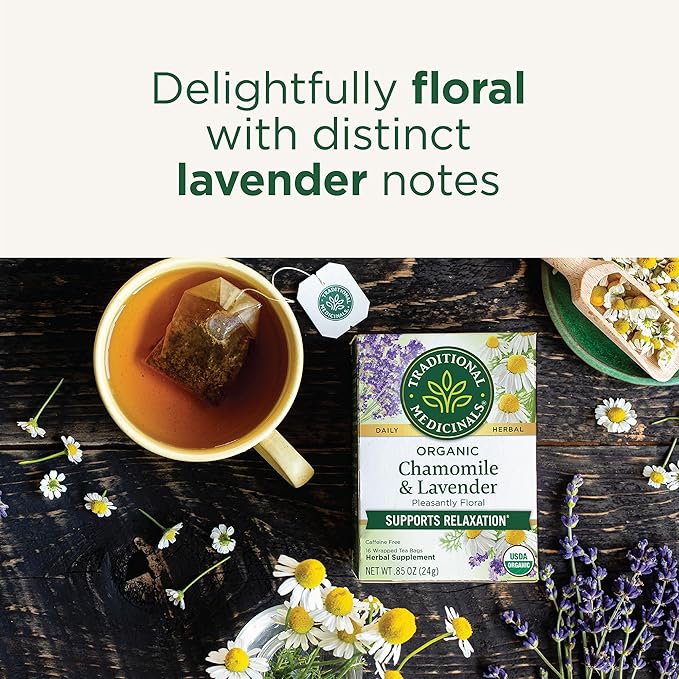 Traditional Medicinals Organic, Chamomile & Lavender - Chamomile Tea Supporting Stress Relief and Relaxation - Kosher, Non-GMO, Caffeine-Free, Compostable - 16 Tea Bags (Pack of 2) - Bloomnest