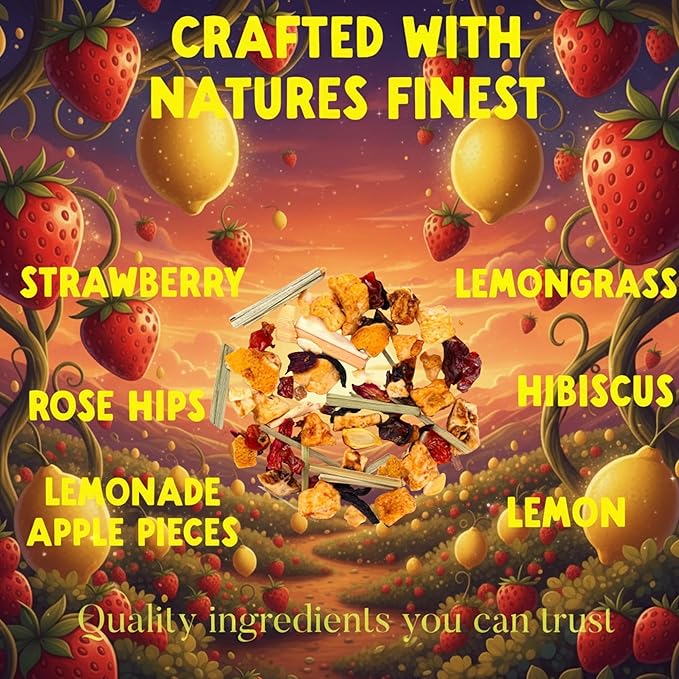 Bellasia Tea Strawberry Lemonade for Kids Using Real Fruit Pieces - Caffeine Free Herbal Tea with Real Ingredients & Balanced Flavor- Add Loose Leaf Tea to Your Child’s Routine for A Fun & Tasty Drink - Bloomnest