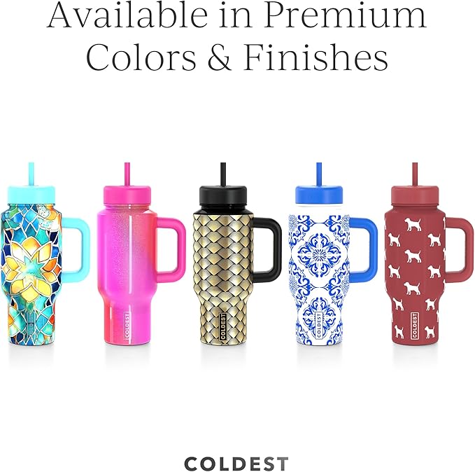 Coldest Tumbler with Handle & Coffee Lid - 100% Spill Proof Tumbler (3 Lids) - Stainless Steel Insulated Leakproof Tumblers for Women & Men - Cup Holder Friendly - 24 oz (Gold Dragon) - Bloomnest