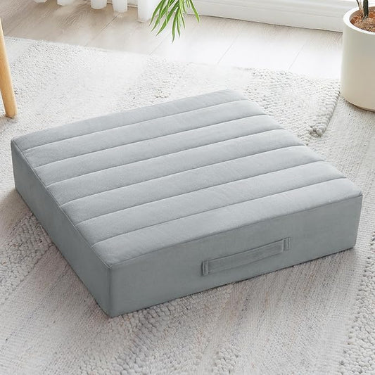 22 inches Floor Pillow for Adults - Large Meditation Cushion with Thick Foam & Soft Tufted Cover - Premium Outdoor Square Floor Cushion Seat - Yoga Pillows for Sitting On Floor - Light Gray - Bloomnest