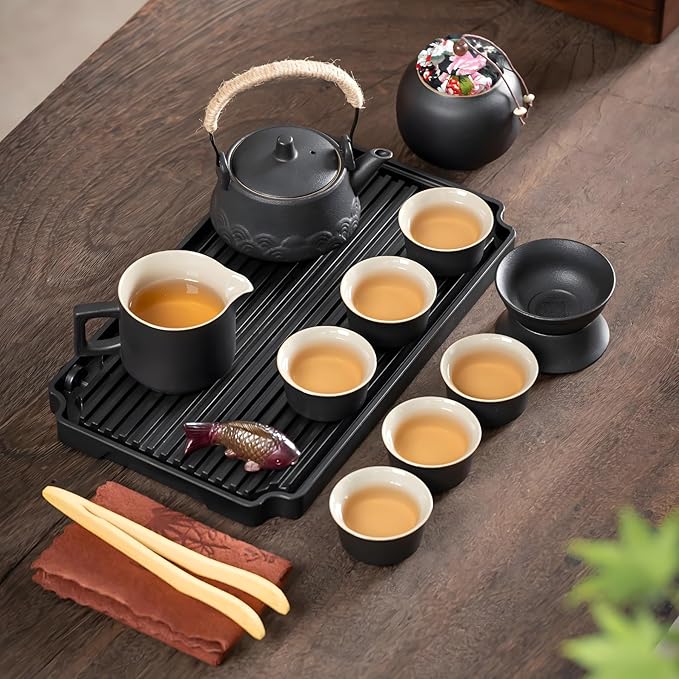 ICHAG Japanese Tea Set, Chinese Tea Sets for Adults, 15-Piece Porcelain Gongfu Tea Set with Tea Pet & Tea Tray, Japanese Teapot Set, Travel Tea Party Set, for Home/Office/Outdoor/Gifts - Bloomnest