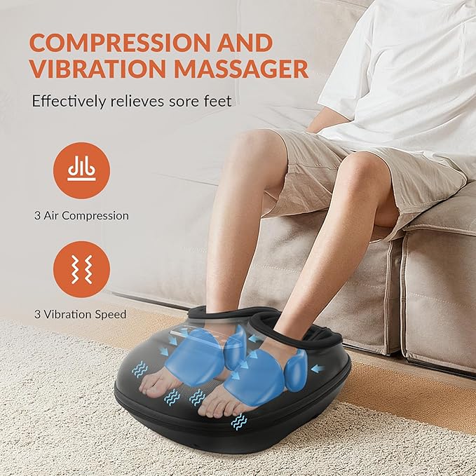 CILI FSA Eligible HSA Shiatsu Foot Massager Machine,Electric Heated Feet Massager for Plantar Fasciitis, Kneading Vibration Compression, Detachable Sleeve,Christmas Gifts for Dad Men - Bloomnest