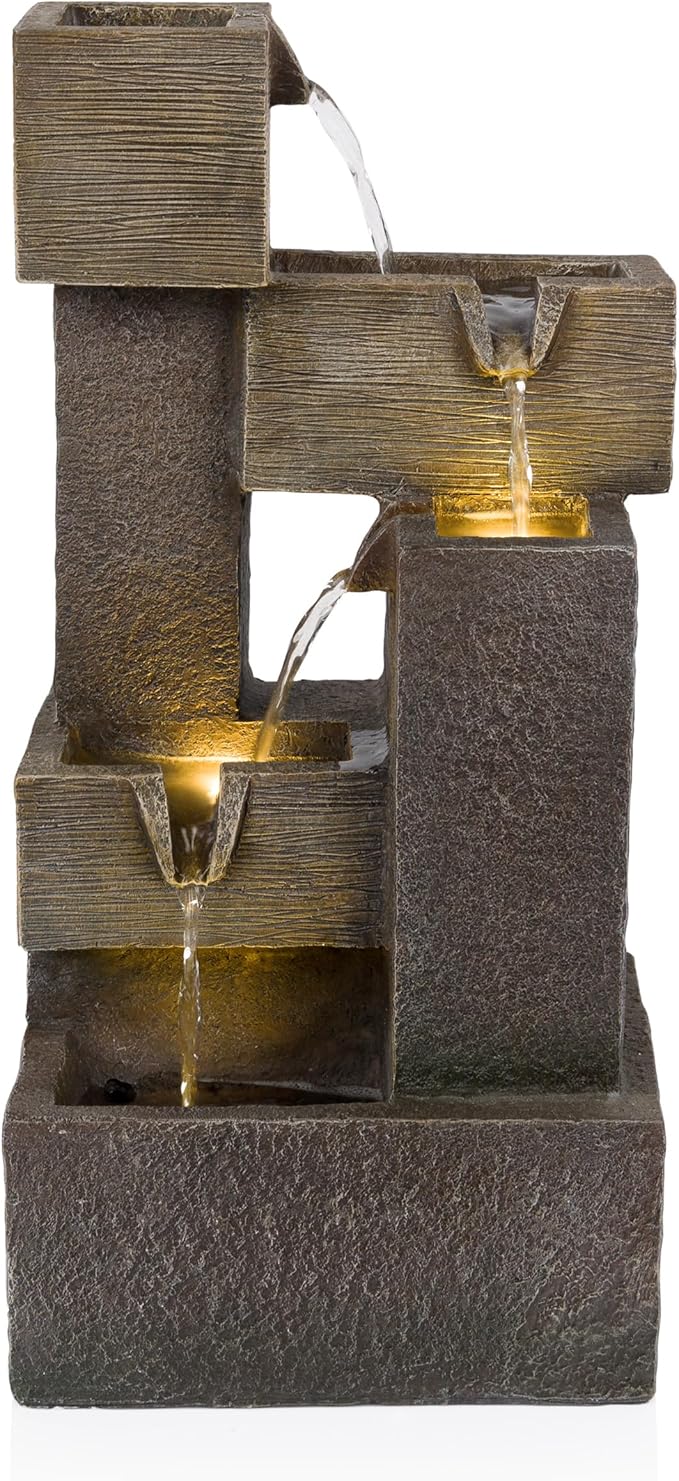 Alpine Corporation ZDQ110 19" Indoor/Outdoor Multi-Tier Water Fountain with LED Lights – Cascading Waterfall Feature for Gardens, Patios, Yards, and Home Décor, Gray - Bloomnest