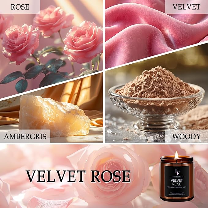 Velvet Rose Candle, Scented Candle for Home Soy Wax Candle, Aromatherapy Candle Gift for Women Men, 7oz - Bloomnest