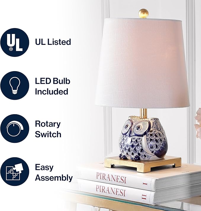 JONATHAN Y JYL3014A Justina 16" Ceramic Mini LED Table Lamp Cottage,Transitional for Bedroom, Living Room, Office, College Dorm, Coffee Table, Bookcase, Blue/White - Bloomnest