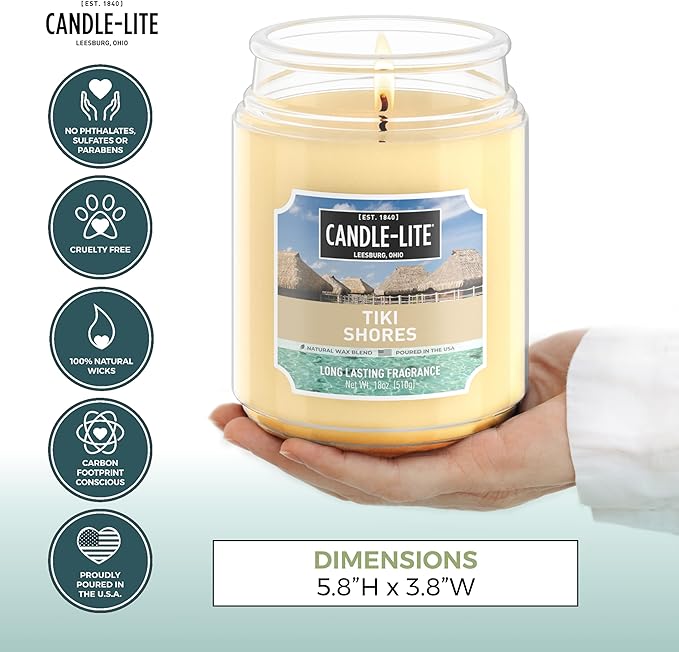 Candle-lite Scented Candles, Tiki Shores, 18 oz Jar, Proudly Poured in The USA, Aromatherapy Candle, Single-Wick with 110 Hours of Burn Time, Perfect for Creating a Refreshing Ambiance - Bloomnest