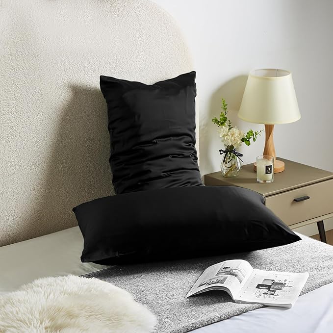 Mulberry Silk Pillowcase for Hair & Skin - Soft, Breathable, Smooth Both Sided Natural Silk Pillowcase with Zipper - Beauty Sleep Silk Pillow Case 1 Pack for Gift (King, Black) - Bloomnest