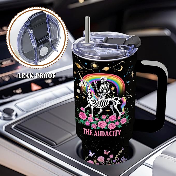 DUUV 40 Oz Funny Skull Tumbler, Funny Witchy Gifts for Women Tarot Lovers, Ghost Design Mug, the Audacity Skull Tumbler for Christmas Gifts for Daughter Girlfriend, Skeleton Cup Black, 1PCS - Bloomnest