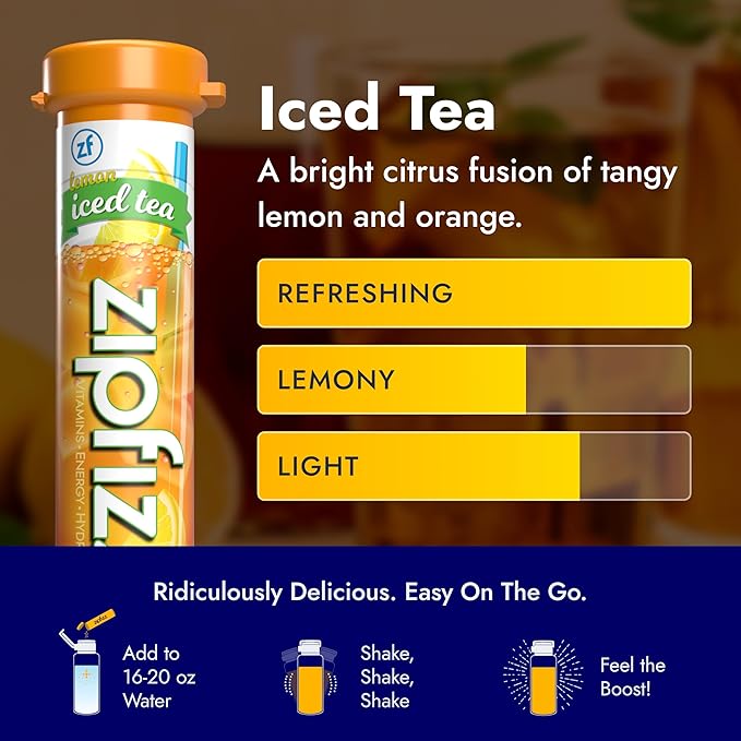 Zipfizz Daily Energy Drink Powder, Lemon Iced Tea, 20 Pack | 3-in-1 Sustained Energy, Rapid Hydration, and Essential Vitamins | Sugar-Free | Electrolyte Powder | Contains Vitamin B-12 & Antioxidants - Bloomnest