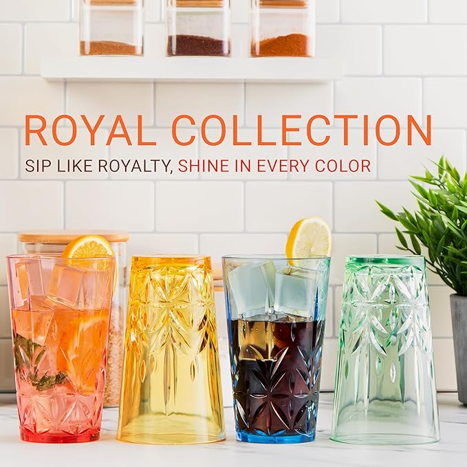 Royal Plastic Drinking Tumbler, Premium Quality Water Glasses, Dishwasher-Safe BPA-Free Durable Mixed Colors Assorted Stackable Cups, 18 oz Set of 6 - Bloomnest