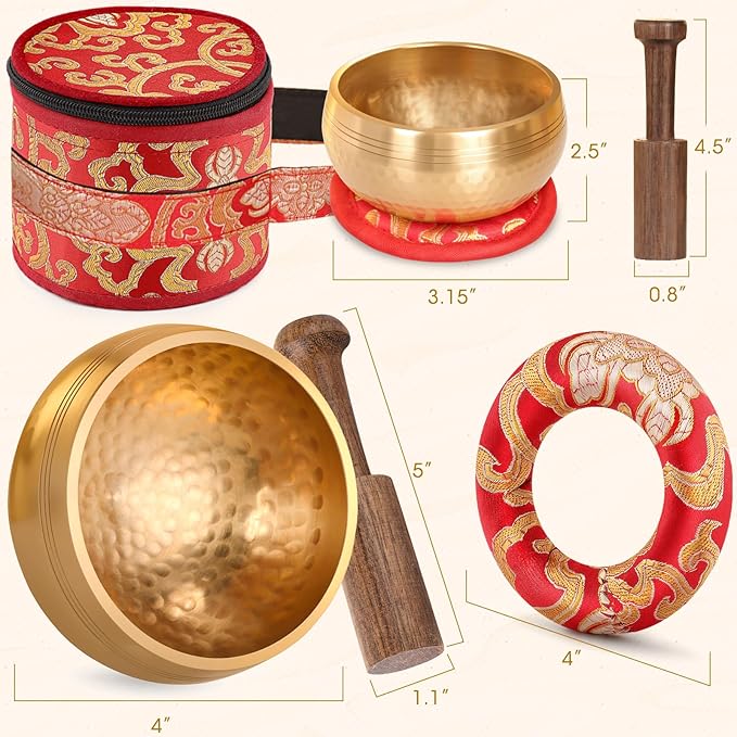 Relaehih 2-Pack Tibetan Singing Bowls Set - 100% Handmade in Nepal, Sound Bowl Meditation Set for Yoga, Chakra Healing, Meditation Gifts, Unique Gifts for Women RelaehihforEveryone