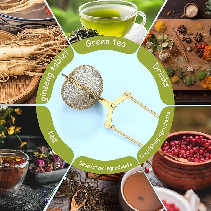 Yinder 30 Pcs Loose Leaf Tea Infuser Stainless Steel Mesh Snap Tea Ball Strainers with Handle Metal (Gold)