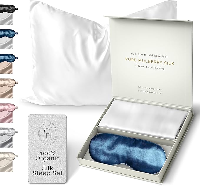 Mulberry Silk Pillowcase Set - Queen Size, Midnight Blue Sleep Mask Included - Bloomnest