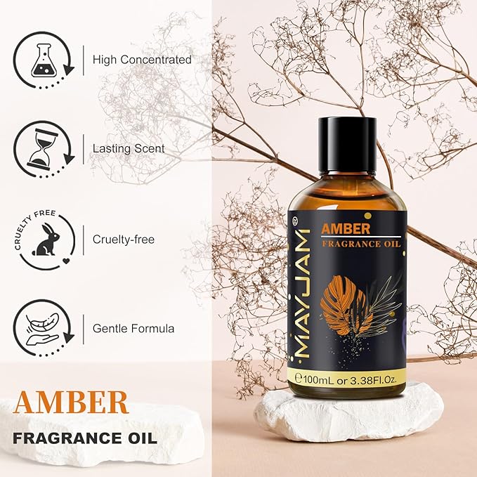 Amber Fragrance Oil Essential Oil, MAYJAM 3.38FL.OZ Amber Oil for Diffusers for Home, Long Lasting Scented Oils for Soap Candle Making - 100ML MAYJAM