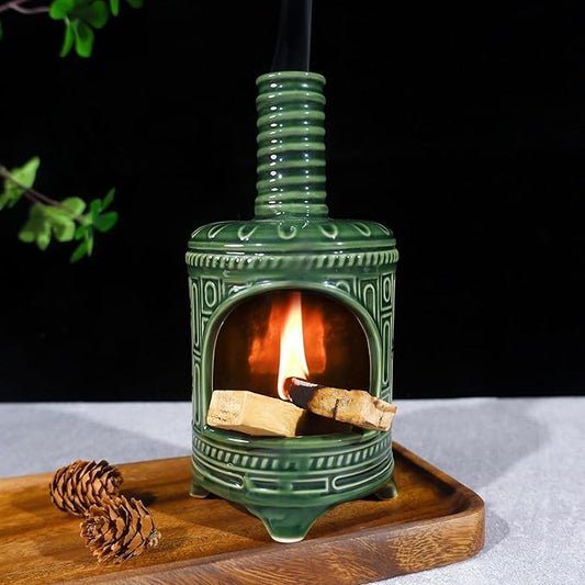 Handmade Ceramic Palo Santo Holder & Mini Chiminea Incense Dish-Perfect for Palo Santo Sticks, Altar，Sage, and Cone Burning-Zen Decor for Energy Cleansing, Yoga, Meditation & Aromatherapy - Bloomnest