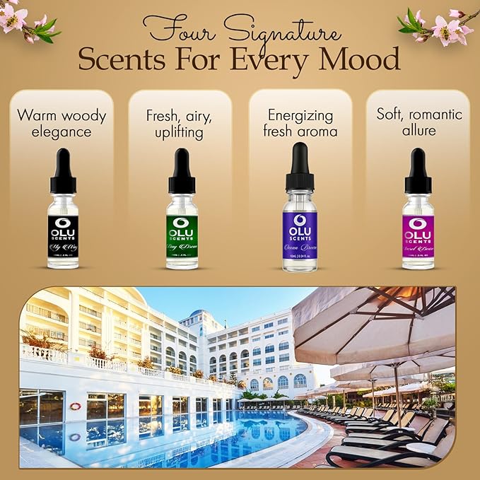 4-pk Hotel Diffuser Oil, Hotel Lobby Collection (15 Ml) Hotel Scents, Waterless Essential Oil Diffuser Refills, Essential Oils for Diffusers for Home, Hotel Fragrance Oil Home Essentials - Bloomnest