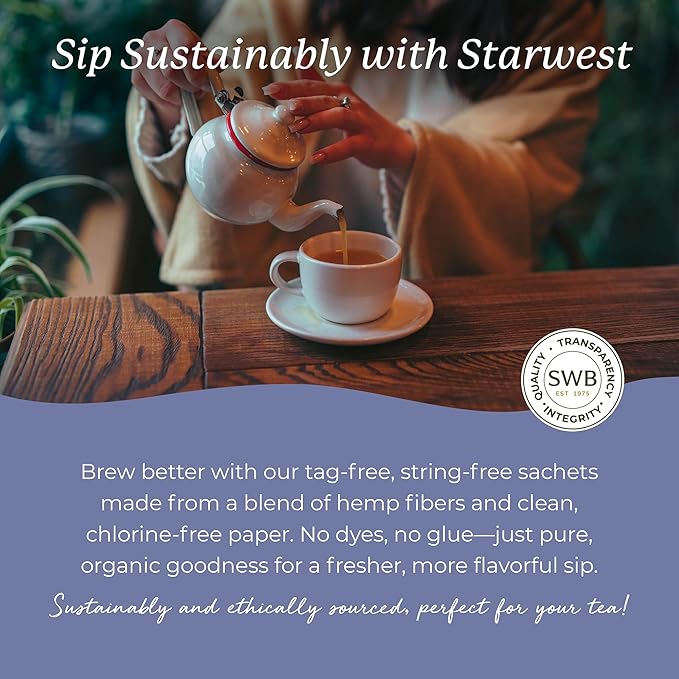 Starwest Botanicals Organic Earl Grey Tea - Caffeinated Herbal Blend with Black Tea & Bergamot, Enjoy Hot or Cold, String Free Sachets, USDA Organic, Non GMO - 20 Tea Bags - Bloomnest