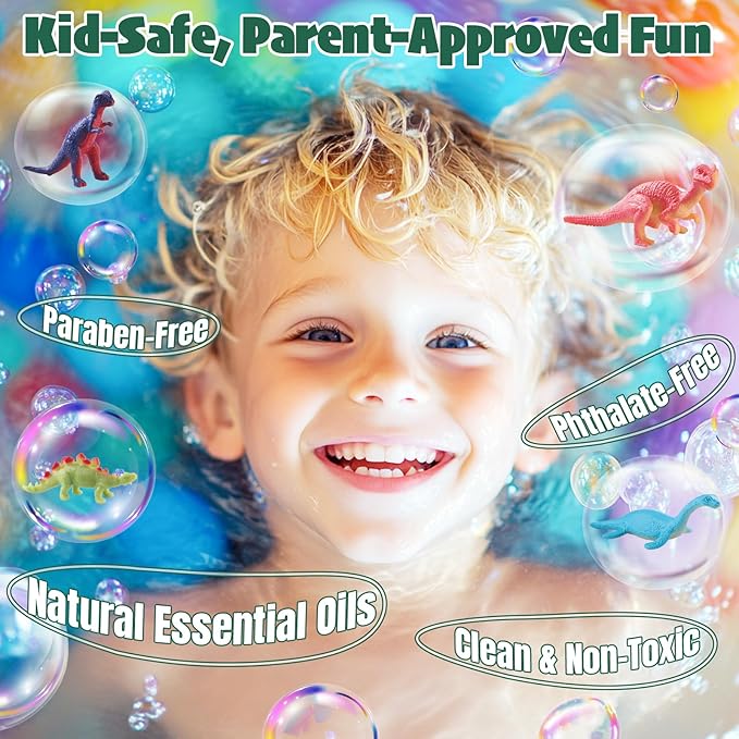 Dinosaur Bath Bombs for Kids with Surprise Inside, 20 Pack Natural Dino Egg Bath Bombs with Exclusive Carnivorous & Herbivorous Dinosaur Toys, Birthday Party Favors for Boys, Girls - Bloomnest