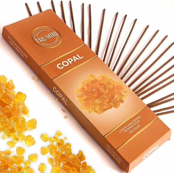 Copal Incense Sticks - Pack of 100 Insence-Sticks for Spiritual Purification - Made with Natural Non Toxic Incienso De Copal - Scented Insense Agarbatti Incents TRUMIRI