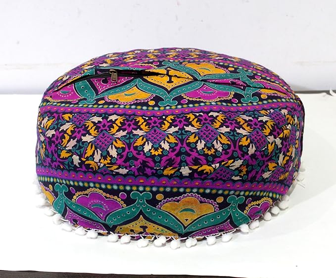 INDIAN CRAFT CASTLE ICC Floor Pillows & Cushion Covers Decorative Hippie Mandala Pouf Pillow Covers Seating Meditation Cushion Cover Large Boho Ottoman Case Pillowcase Couch New Pink, 16" Round - Bloomnest