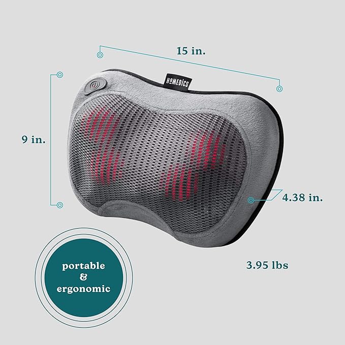 Homedics Cordless Shiatsu All-Body Massage Pillow with Soothing Heat, Reverse Function, Rechargeable Battery, and Integrated Controls –Lightweight - Bloomnest