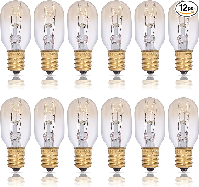 Simba Lighting T6.5 15W Replacement Bulb (12 Pack) for Himalayan Salt Rock and Basket, Plug in Aromatic Wax Warmer, Night Light, Mini Tube Shape, 120V, E12 Candelabra Base, Dimmable, 2700K Warm White - Bloomnest
