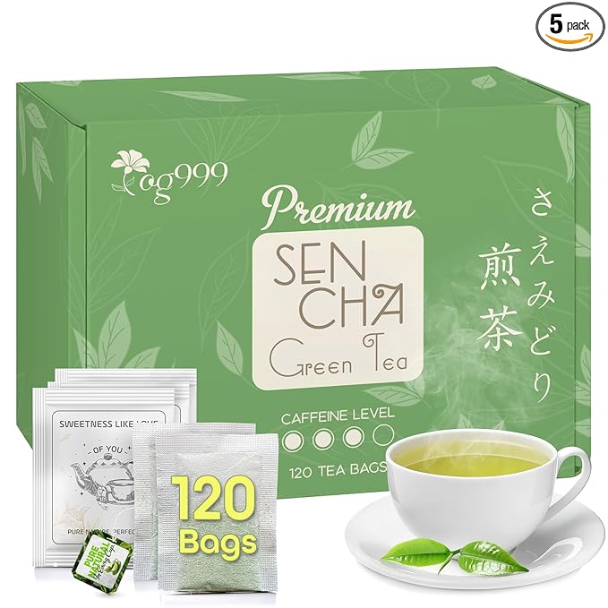 TOG999, Premium 120 Sencha Green Tea Bags, 100% Natural & Pure from Sencha Green Tea Leaves. Loose Leaf Sencha Herbal Tea. No Sugar, No Gluten, Vegan. - Bloomnest