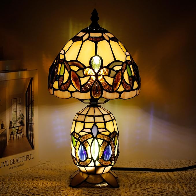 Small Tiffany Lamp Stained Glass Table Lamp Mini Mother Daughter Vase Desk Accent Light for Bedroom Bedside Reading Home Antique Style Decor 8X14 Inches (Serenity Victorian) - Bloomnest