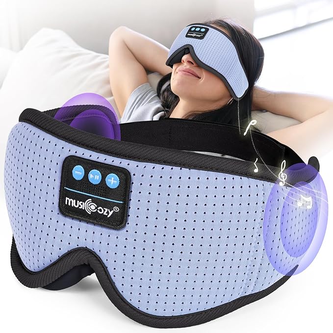 MUSICOZY White Noise Sleep Mask Headphones with 16 Soothing Sounds, Bluetooth Sleep Mask 3D Wireless Music Sleeping Headphones for Side Sleeper - Bloomnest
