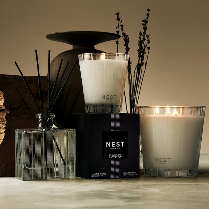 NEST New York Scented Classic Candle, Cedar Leaf & Lavender - 8.1 oz - Up to 60-Hour Burn Time - Reusable Glass Vessel - Bloomnest