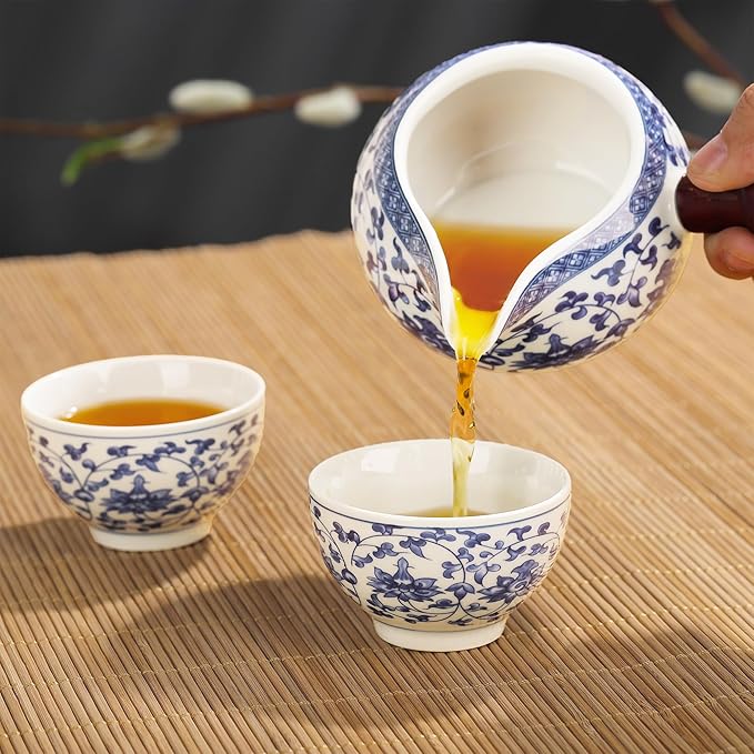 fanquare Kung Fu Tea Sets Lotus Pattern Blue and White Porcelain Tea Set with Teapot, Teacups, Fair Cup, Tea Tray, for Home Office, Traditional Chinese Tea Ceremony Set and Accessories