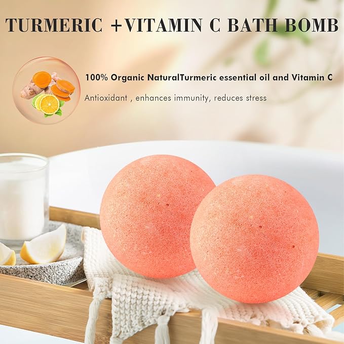 Bath Bombs Salt Balls,Turmeric Lemon Vitamin C Lemon Extract Essential Oils,Moisturizing Dry Skin,Fizzy Spa,Relaxation,Bubble Bath Bomb Gifts for Men Women