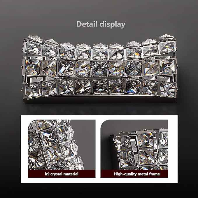 Crystal Wall Light Fixtures,Modern Chrome Wall Lamp with Clear K9 Crystals,Luxury Crystal Wall Sconces for Living Room Bedroom Bathroom Hallway Doorway Stairway,Bedside - Bloomnest