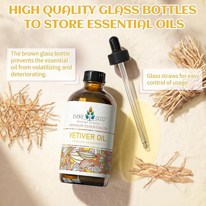 EVOKE OCCU Pure & Natural Vetiver Essential Oil for Skin, DIY, Candle and Soap Making - 4 Fl Oz - Bloomnest