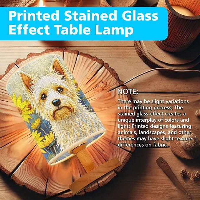 Silky Terrier Table Lamp LED 3-Color Pressed Bedside, Dog Shade Lamp with Wood Base for Bedroom Living Room Desk Office - Bloomnest