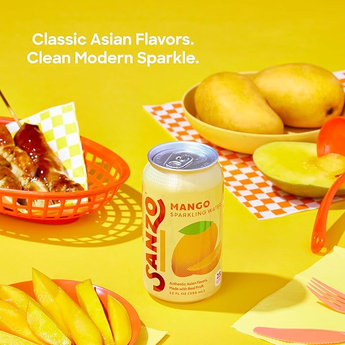 Sanzo Flavored Sparkling Water - Mango Seltzer - Low Calorie Low Sugar - Craft Asian Drinks - Vegan Gluten Free Carbonated Flavored Water - Fizzy Bubbly Healthy Drinks - 12oz, 12 Pack - Bloomnest