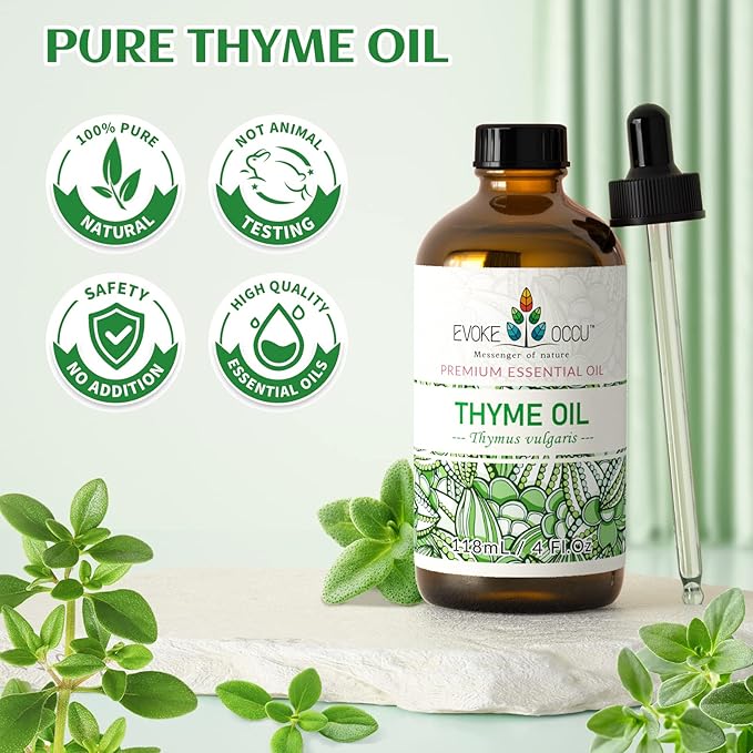 EVOKE OCCU Thyme Essential Oil for Diffuser, Massage, Candle and Soap Making - 4 FL Oz - Bloomnest