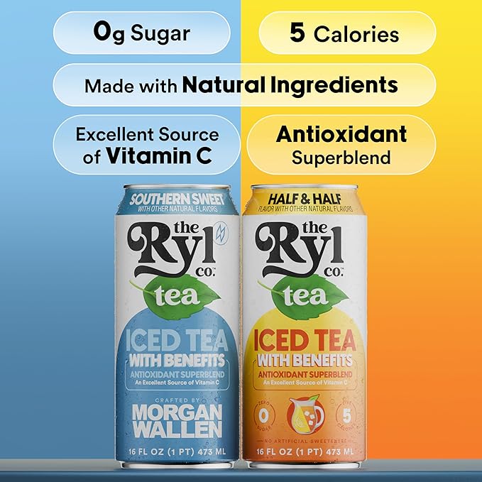Ryl Iced Tea Front Porch Pack, Sweet Tea and Half N' Half – Antioxidant Superblend, No Artificial Ingredients, Zero Sugar, Five Calories, Low Carb, Non-GMO, Made in the USA, 12-Pack, 16 Fl Oz - Bloomnest