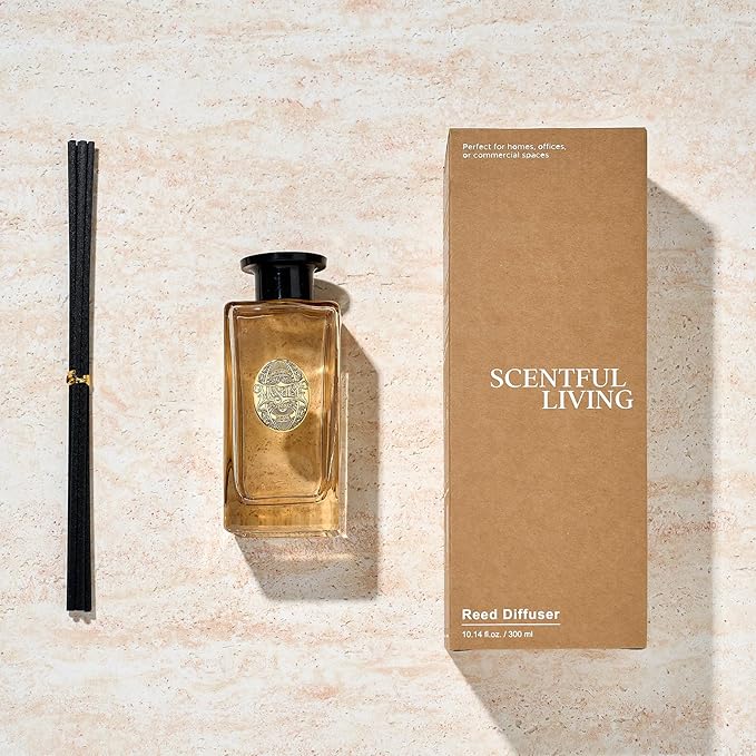 M&SENSE 10.14 oz Large Reed Diffuser Set | Tobacco Teakwood Scent Oil Diffuser with Sticks | Hotel Collection Non-Toxic Essential Oil |for Bedroom Bathroom Living Room - Bloomnest