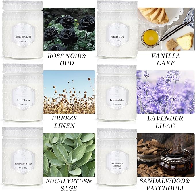 6 Pack Aromatherapy Candles for Home Scented, Gifts Set for Women, Natural Soy Wax Jar, 33 oz 240 Hour Long Lasting, for Birthday, Valentine's Day, White - Bloomnest