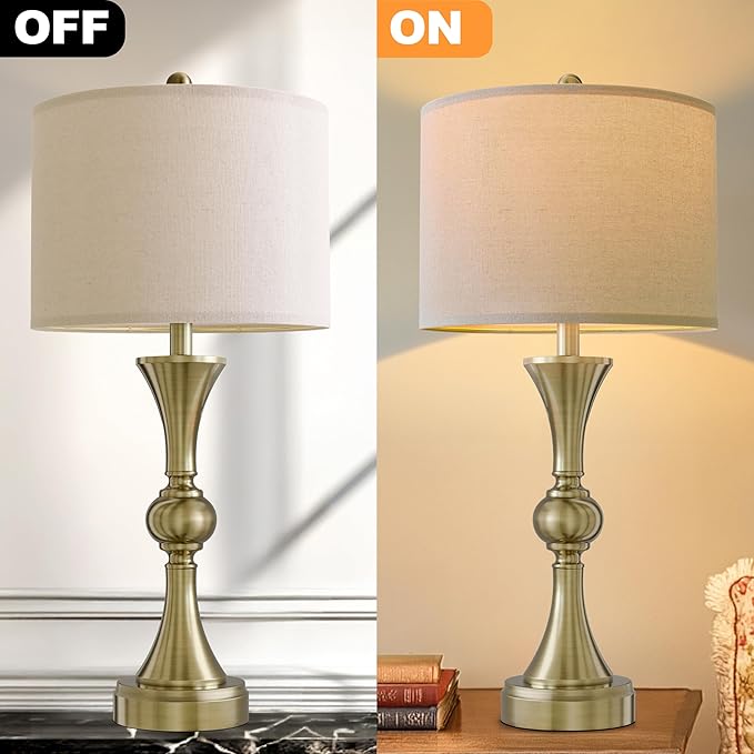 28" Table Lamps for Living Room Set of 2, Bedroom Lamps with USB A+C Ports, Modern Table Lamp,Desk Lamp, Lamps for Night Stands(Antique Bronze,No Bulbs Included) - Bloomnest